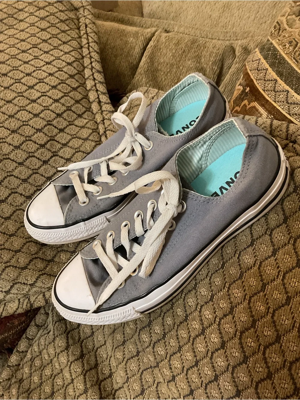 Converse All Star Double Tongue Womens Size 7 Sneakers Gray & Aqua